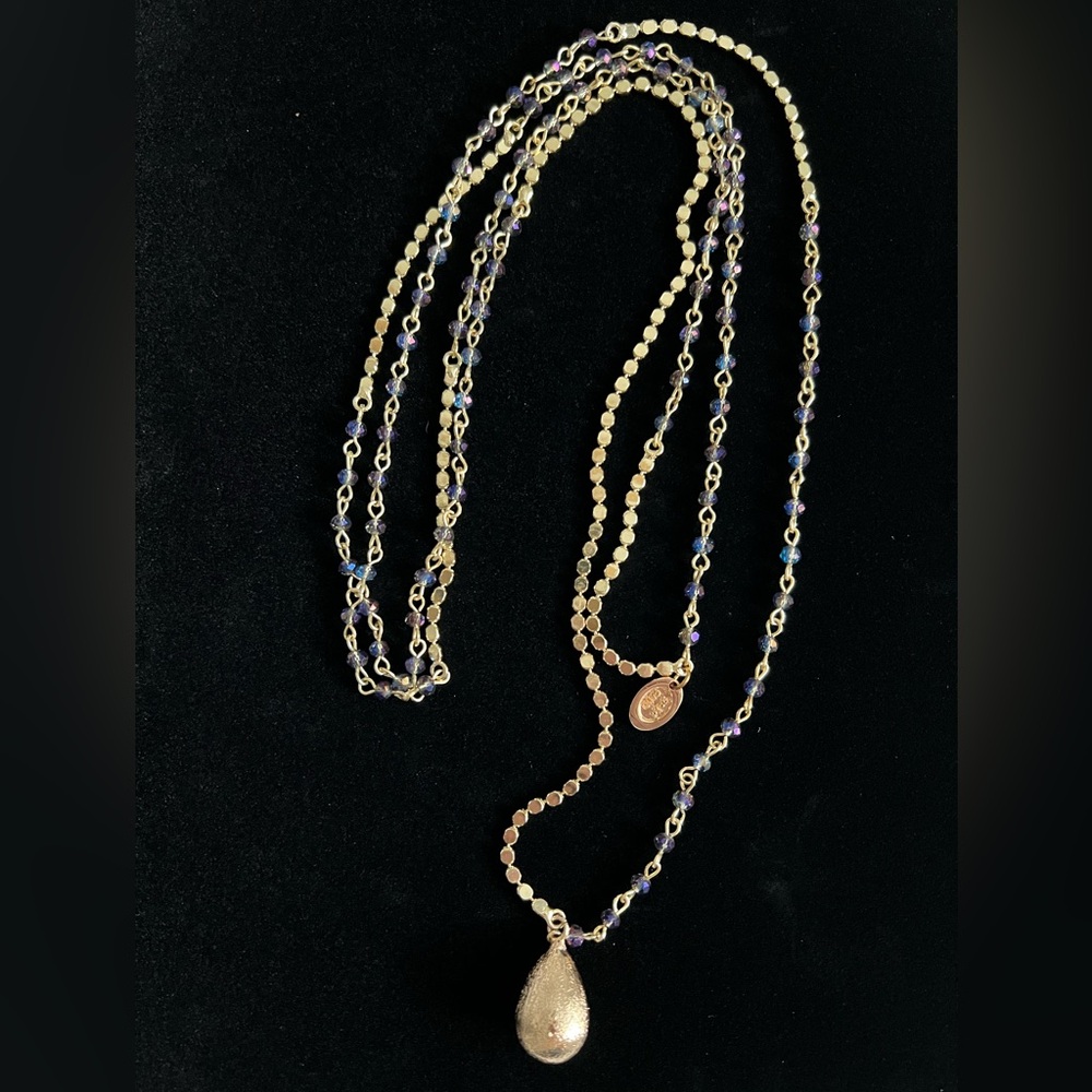 Gold Cake Gold & Crystal Double Chain Pendant Teardrop Necklace